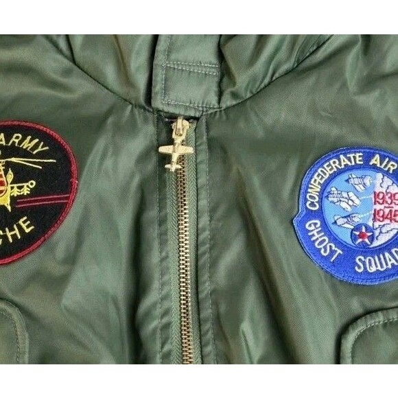 FLIGHTLINE Authentic FLIGHT Bomber JACKET 3T YOUTH Green Hooded Puffer NWT New - Picture 4 of 8